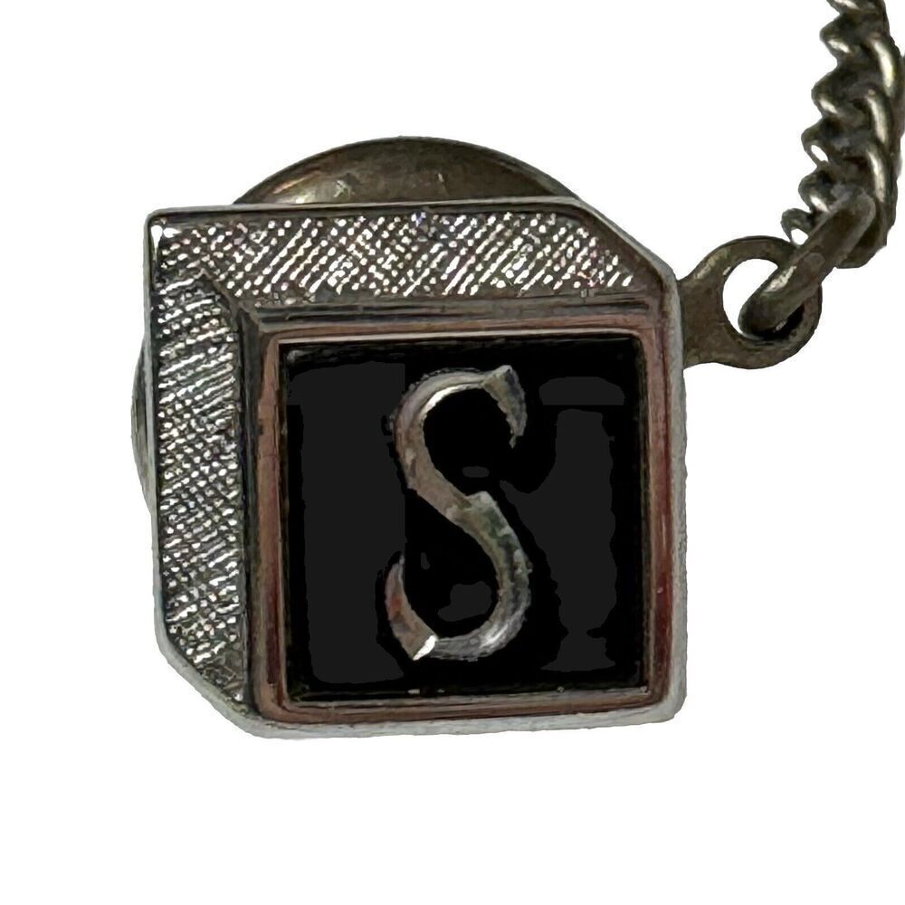 Vintage Swank Tie Tack Letter S Monogram Silver Tone Initial